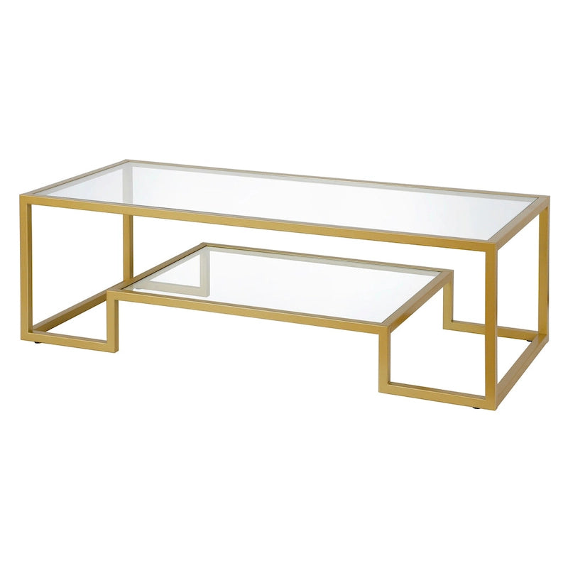 Mesa de centro contemporánea de metal y vidrio