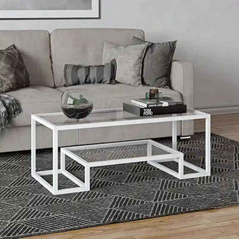 Mesa de centro contemporánea de metal y vidrio