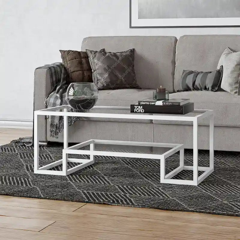 Mesa de centro contemporánea de metal y vidrio