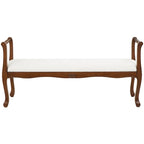 Banco de tela con reposabrazos y patas de madera torneada tradicional en marrón - Crema - 16 An. x 55 L x 27 Al.