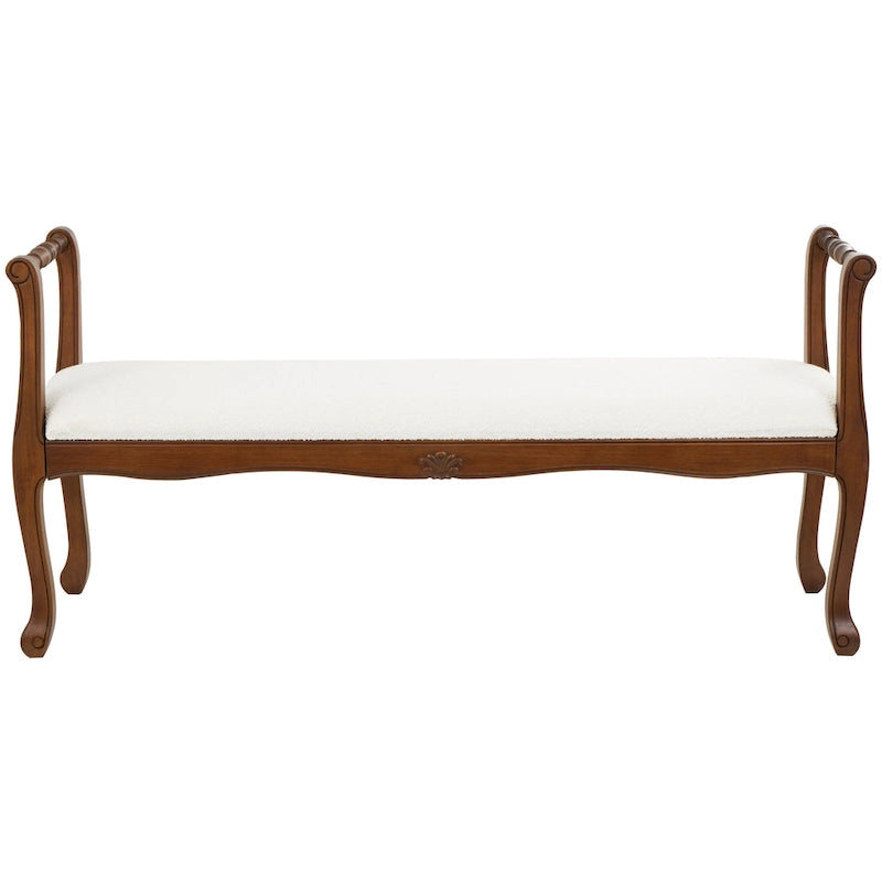 Banco de tela con reposabrazos y patas de madera torneada tradicional en marrón - Crema - 16 An. x 55 L x 27 Al.