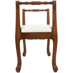 Banco de tela con reposabrazos y patas de madera torneada tradicional en marrón - Crema - 16 An. x 55 L x 27 Al.