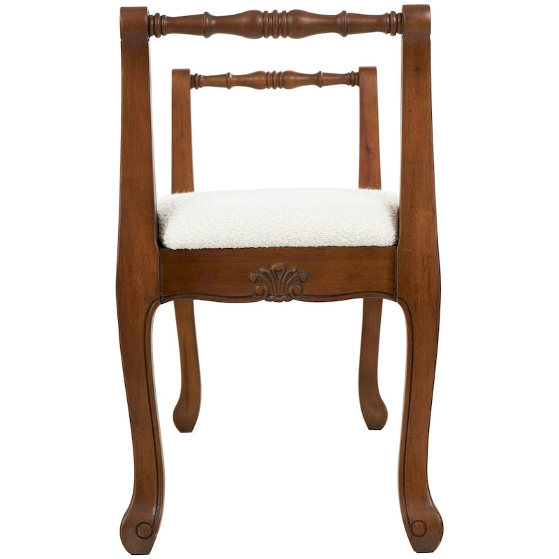 Banco de tela con reposabrazos y patas de madera torneada tradicional en marrón - Crema - 16 An. x 55 L x 27 Al.