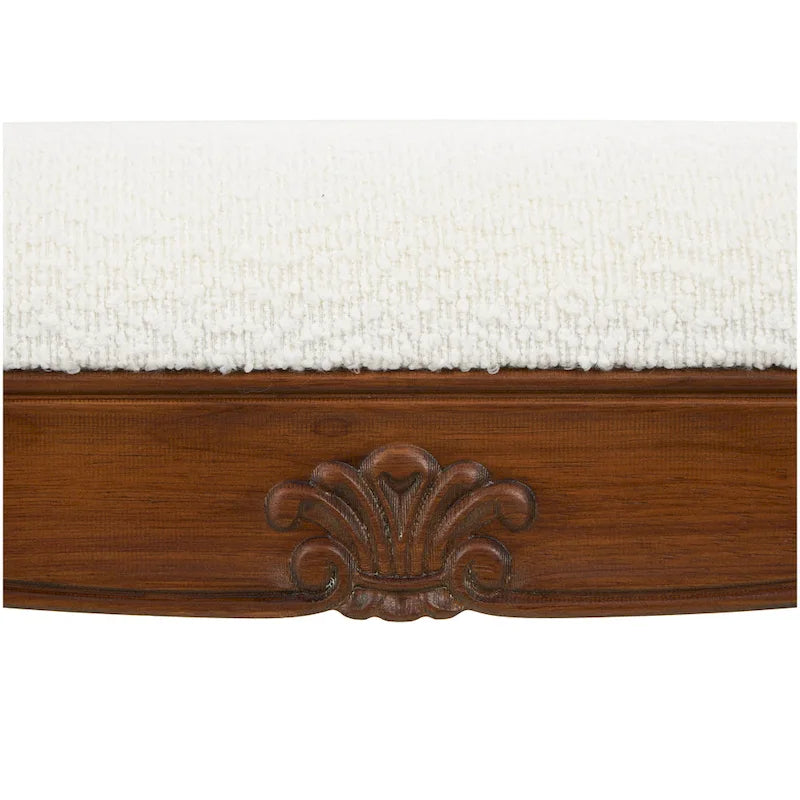 Banco de tela con reposabrazos y patas de madera torneada tradicional en marrón - Crema - 16 An. x 55 L x 27 Al.
