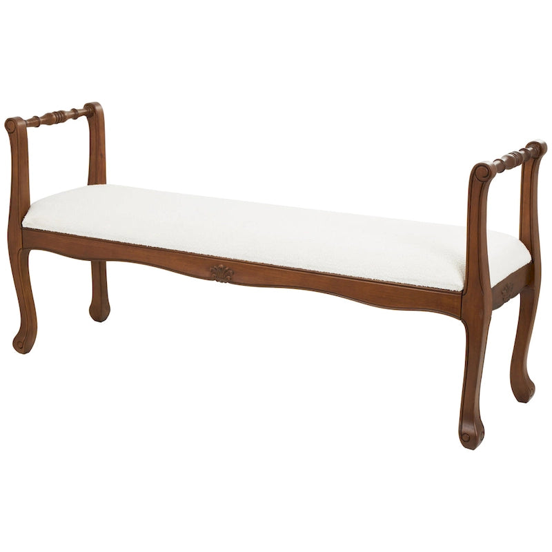 Banco de tela con reposabrazos y patas de madera torneada tradicional en marrón - Crema - 16 An. x 55 L x 27 Al.
