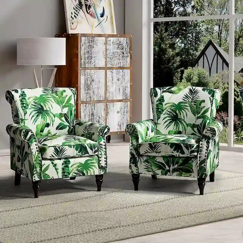 Sillón tradicional de poliéster con patrón y tachuelas