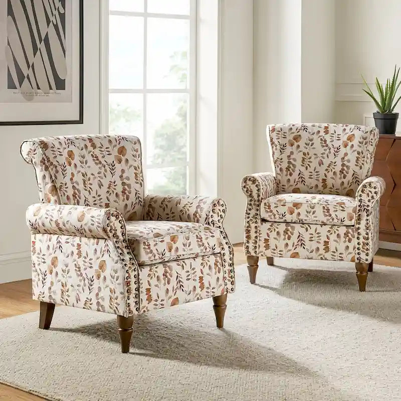 Sillón tradicional de poliéster con patrón y tachuelas