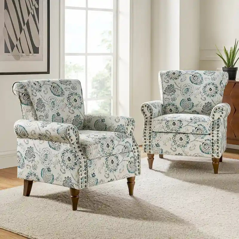 Sillón tradicional de poliéster con patrón y tachuelas