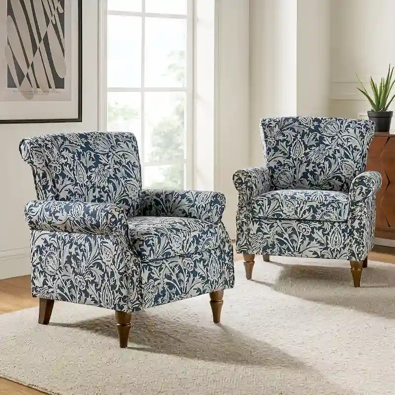 Sillón tradicional de poliéster con patrón y tachuelas