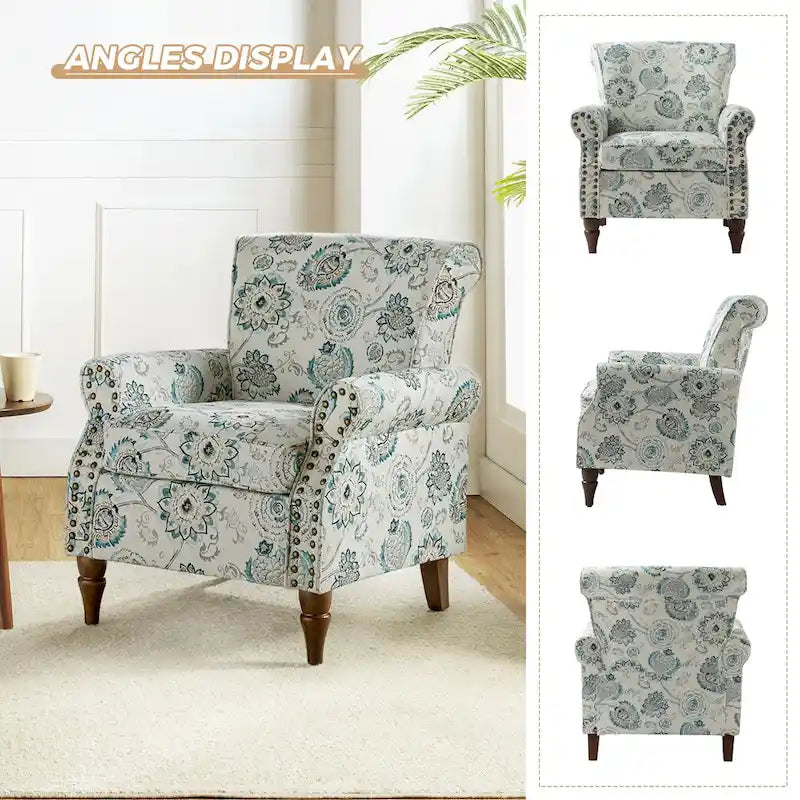 Sillón tradicional de poliéster con patrón y tachuelas