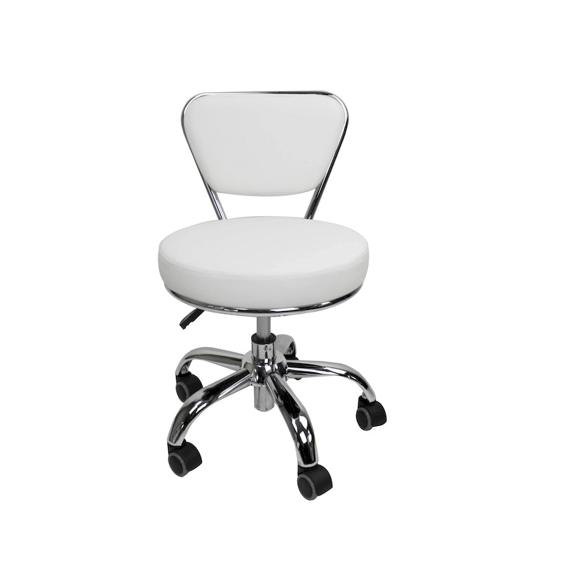 Taburete Bajo Ajustable de 13 a 15 con Respaldo y Ruedas, Blanco - N/A