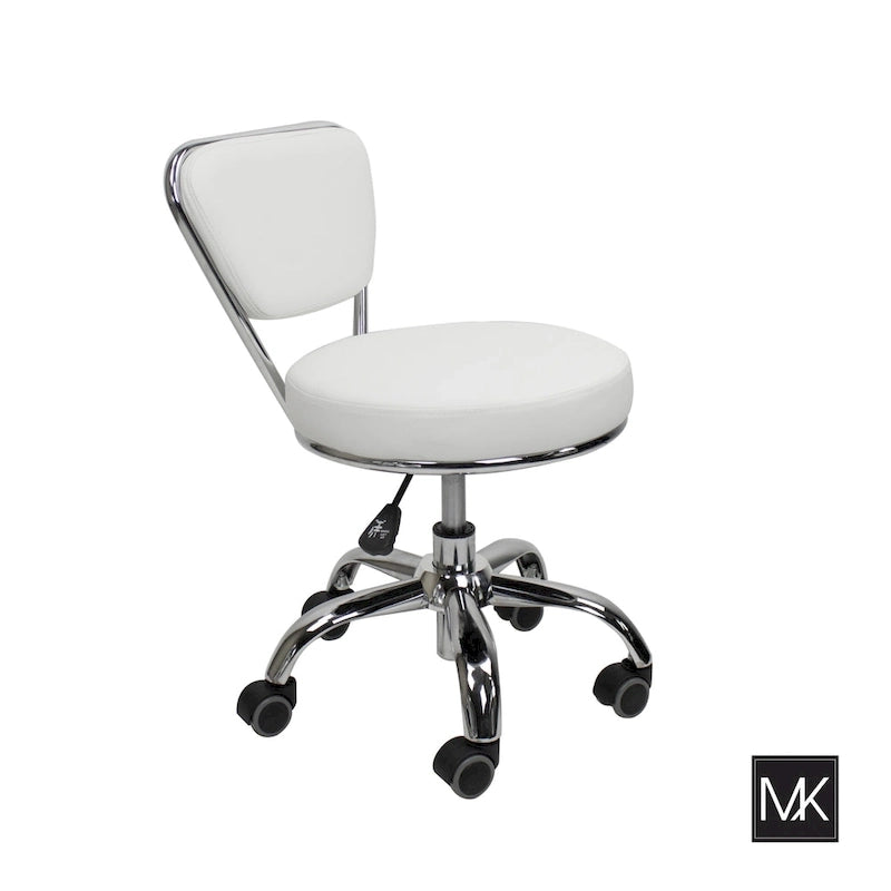 Taburete Bajo Ajustable de 13 a 15 con Respaldo y Ruedas, Blanco - N/A