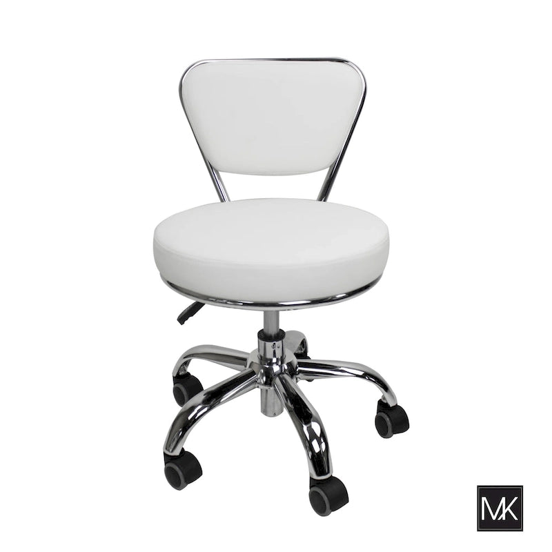 Taburete Bajo Ajustable de 13 a 15 con Respaldo y Ruedas, Blanco - N/A