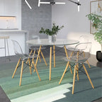 Mesa de comedor redonda moderna Dover 47 para 4 personas - Mesa clásica de mediados de siglo con superficie de vidrio/madera para sala de estar y cocina