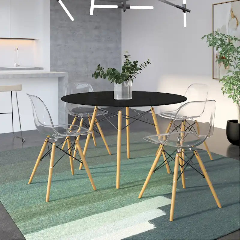 Mesa de comedor redonda moderna Dover 47 para 4 personas - Mesa clásica de mediados de siglo con superficie de vidrio/madera para sala de estar y cocina