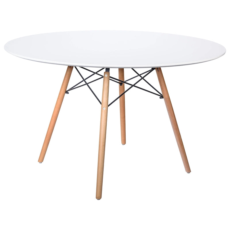 Mesa de comedor redonda moderna Dover 47 para 4 personas - Mesa clásica de mediados de siglo con superficie de vidrio/madera para sala de estar y cocina