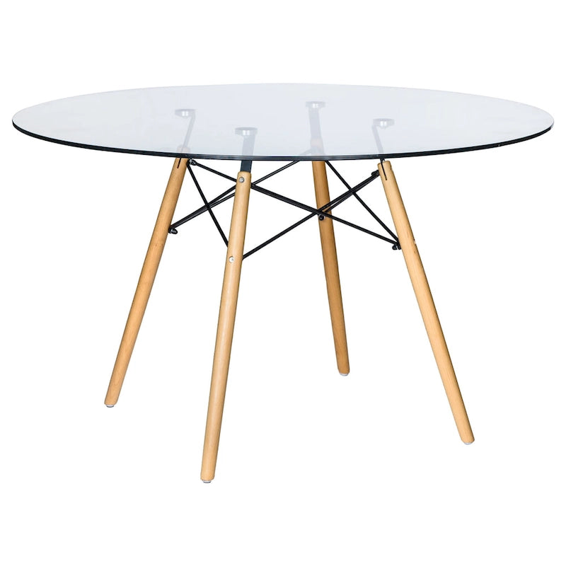 Mesa de comedor redonda moderna Dover 47 para 4 personas - Mesa clásica de mediados de siglo con superficie de vidrio/madera para sala de estar y cocina