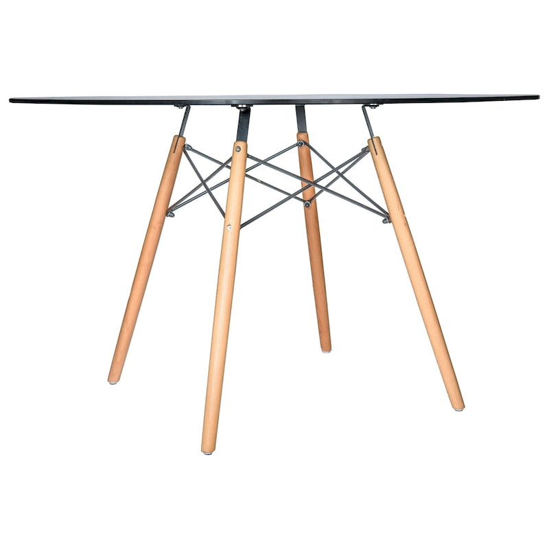 Mesa de comedor redonda moderna Dover 47 para 4 personas - Mesa clásica de mediados de siglo con superficie de vidrio/madera para sala de estar y cocina