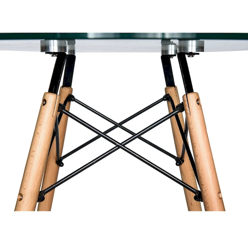 Mesa de comedor redonda moderna Dover 47 para 4 personas - Mesa clásica de mediados de siglo con superficie de vidrio/madera para sala de estar y cocina