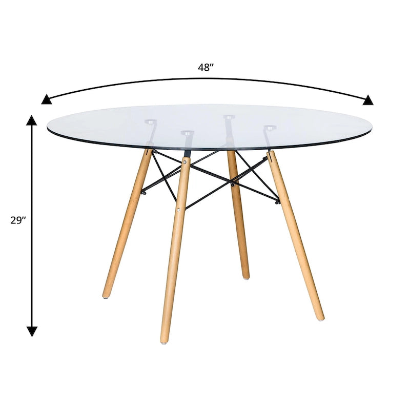 Mesa de comedor redonda moderna Dover 47 para 4 personas - Mesa clásica de mediados de siglo con superficie de vidrio/madera para sala de estar y cocina
