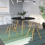 Mesa de comedor redonda moderna Dover 47 para 4 personas - Mesa clásica de mediados de siglo con superficie de vidrio/madera para sala de estar y cocina
