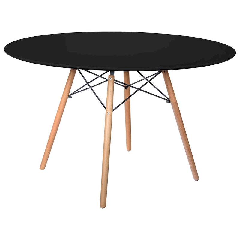 Mesa de comedor redonda moderna Dover 47 para 4 personas - Mesa clásica de mediados de siglo con superficie de vidrio/madera para sala de estar y cocina
