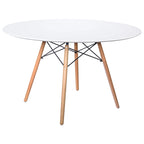 Mesa de comedor redonda moderna Dover 47 para 4 personas - Mesa clásica de mediados de siglo con superficie de vidrio/madera para sala de estar y cocina