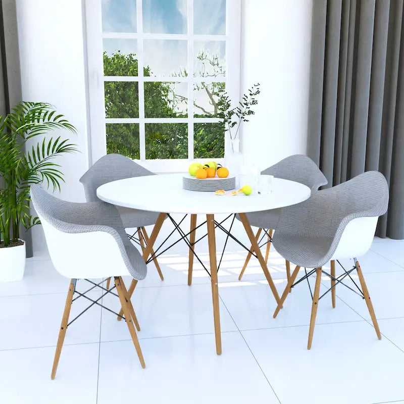 Mesa de comedor redonda moderna Dover 47 para 4 personas - Mesa clásica de mediados de siglo con superficie de vidrio/madera para sala de estar y cocina