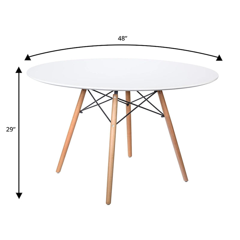 Mesa de comedor redonda moderna Dover 47 para 4 personas - Mesa clásica de mediados de siglo con superficie de vidrio/madera para sala de estar y cocina