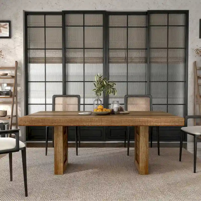 Mesa de comedor rústica de madera maciza de 68 pulgadas
