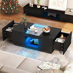 Mesa de centro moderna de madera con cajones de almacenaje e iluminación LED