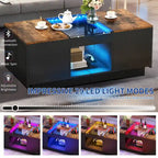 Mesa de centro moderna de madera con cajones de almacenaje e iluminación LED