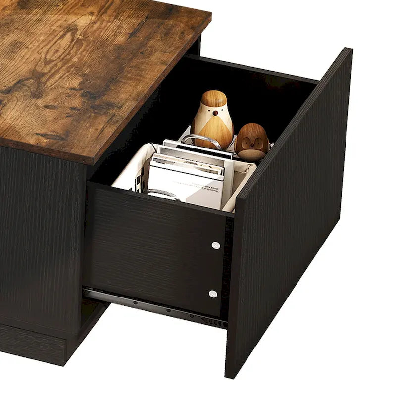 Mesa de centro moderna de madera con cajones de almacenaje e iluminación LED