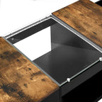 Mesa de centro moderna de madera con cajones de almacenaje e iluminación LED