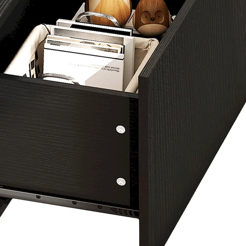 Mesa de centro moderna de madera con cajones de almacenaje e iluminación LED