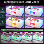 Mesa de centro moderna de madera con cajones de almacenaje e iluminación LED