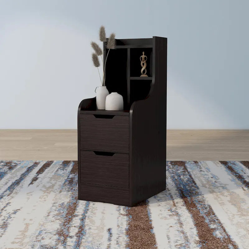 Mesa de noche contemporánea con 2 cajones y estante