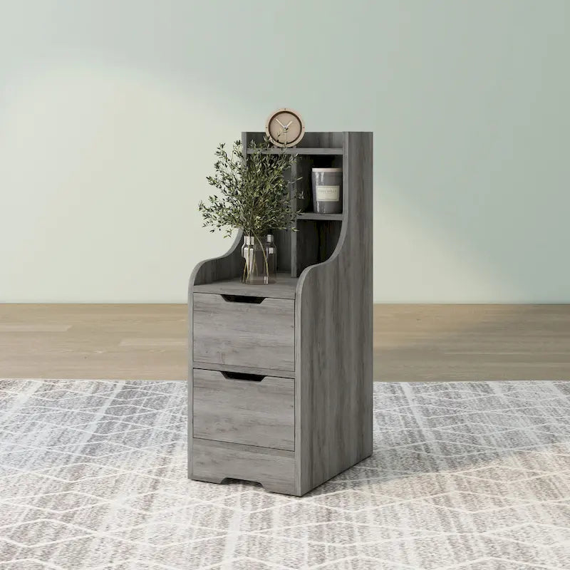 Mesa de noche contemporánea con 2 cajones y estante