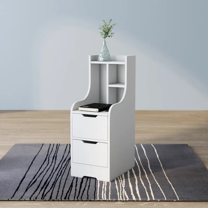 Mesa de noche contemporánea con 2 cajones y estante
