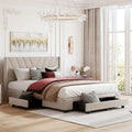 Cama de almacenamiento tamaño Queen, tapizada en lino con plataforma y 3 cajones
