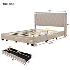 Cama de almacenamiento tamaño Queen, tapizada en lino con plataforma y 3 cajones