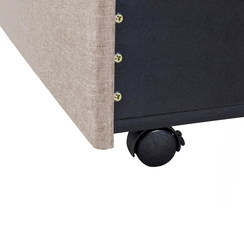 Cama de almacenamiento tamaño Queen, tapizada en lino con plataforma y 3 cajones