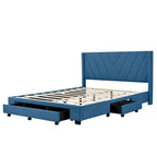 Cama de almacenamiento tamaño Queen, tapizada en lino con plataforma y 3 cajones
