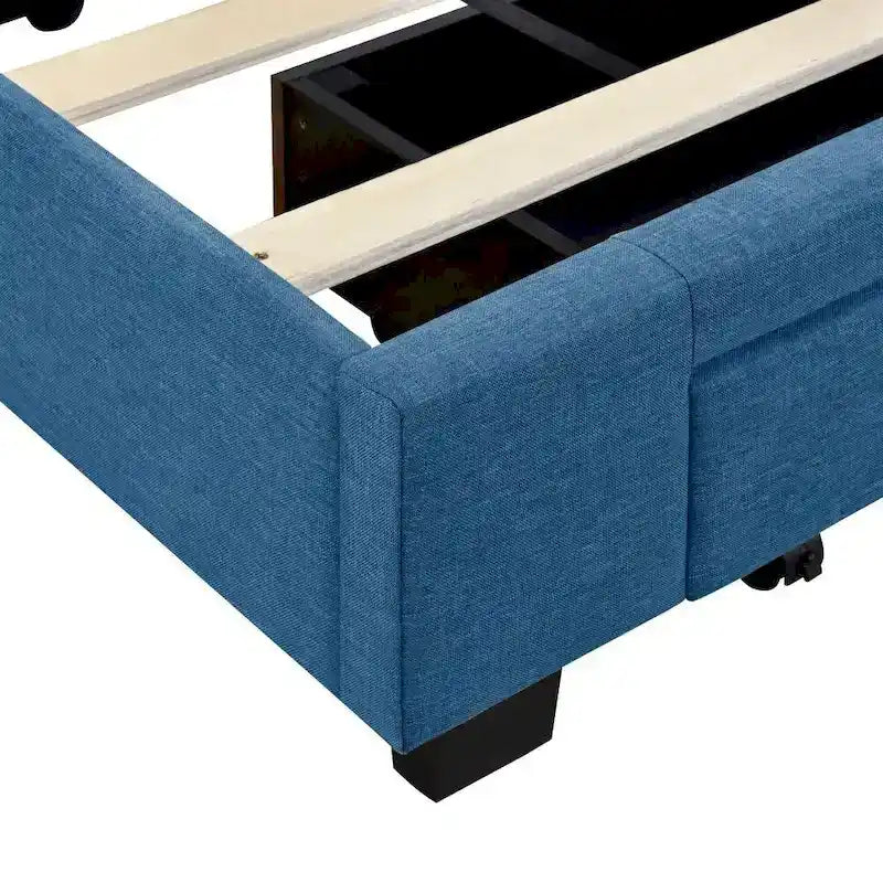 Cama de almacenamiento tamaño Queen, tapizada en lino con plataforma y 3 cajones
