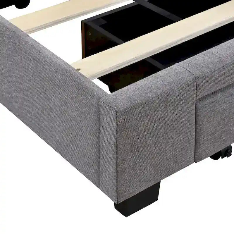 Cama de almacenamiento tamaño Queen, tapizada en lino con plataforma y 3 cajones