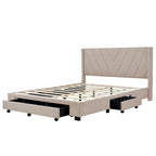 Cama de almacenamiento tamaño Queen, tapizada en lino con plataforma y 3 cajones