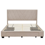 Cama de almacenamiento tamaño Queen, tapizada en lino con plataforma y 3 cajones
