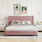 Cama de almacenamiento tamaño Queen, tapizada en lino con plataforma y 3 cajones