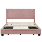 Cama de almacenamiento tamaño Queen, tapizada en lino con plataforma y 3 cajones