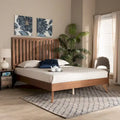 Saki Mid-Century Modern Walnut Brown Finished Wood Platform Bed